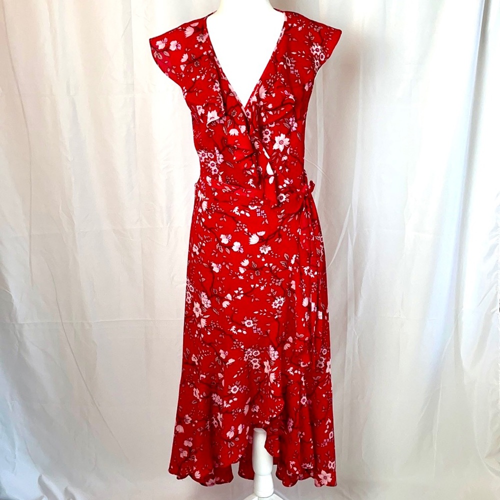 Max Studio Boho Floral Wrap Dress Red Size 8